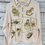 Vintage Ugly Christmas Sweater Women's XL Pink Winter Holiday Beaded Cardigan‎ Photo 0