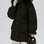 Real raccoon fur collar down winter jacket coat parka puffer trench coat bomber Black Size M Photo 2