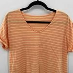Soft Surroundings Tee T-Shirt Womens Medium Orange Stripe Cotton Rolled Cuffs Photo 2