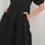 Old Navy  Poplin Midi Dress Black Tiered Puff Sleeves Cotton Popover S Photo 0