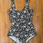 Tropical Escape Black And White Floral Ruched One Piece Swimsuit Photo 0