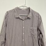 Maurice's  Striped 90s Prep Button Up Shirt Purple White Long Sleeve Button Down Photo 3