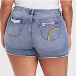 Torrid Midi Jean Short Distressed Denim Embroidered Rainbow Pride Blue 16 Photo 1