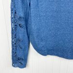 Free People Lace Cutout Long Sleeve Ribbed Knit Mock Neck Top Blue Size Small Photo 2