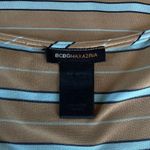 BCBGMAXAZRIA Tan and White Striped V-Neck Top size L Photo 3