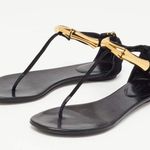 Gucci Coraline Nero Black Suede Thong T strap flats gold bamboo 2016 size 35.5 Photo 0
