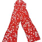 Moulinette Soeurs Red White Floral Jumpsuit S Anthropologie Wide Leg Boho Halter Photo 0