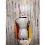 Akira Colorblock Mesh Sheer Long Sleeve Top Black with Yellow & Orange Sleeves S Photo 2