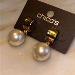 Chico's  Women Gold‎ Tone Faux Pearl Arie Dangle Drop Earring NWT Photo 6