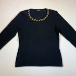 J McLaughlin Black 3/4 Sleeve Sweater Gold Chain Neckline Women's XS Photo 0