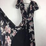 The Jetset Diaries Rosa Black Floral Chiffon Wrap Lace Up Maxi Dress Medium Photo 14