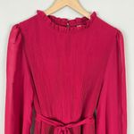 Anrabees Midi Dress XL Maroon Pleated Long Puff Sleeve Ruffle A Photo 4