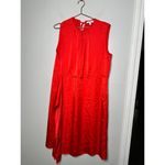 ATLIEN Red Satin Ruffle Sleeveless Crewneck Waist Tie Shift Dress Size Large Photo 2