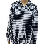 Denim&Co Navy White Nautical Stripes Stretch Full Zip Up Hoodie Jacket Womens 1X Blue Photo 3