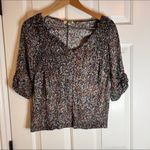 Anthropologie Ett:Twa Ruched Top. 100% cotton. 3/4 sleeve. Floral print. Photo 2