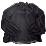 Joie  Blouse Womens Small Black‎ Sheer Puff Long Sleeve Mock Neck Caviar Photo 2
