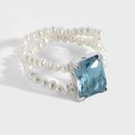 Light blue gem ring dainty ring pearl ring diamond ring cubic zirconia ring Photo 0