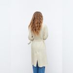 ZARA New Ivory Belted Linen Blend Lapel Collar Christmas Holiday Trench Sz M Photo 6