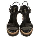 Miu Miu Leather Wedge Sandals Black Size 8.5 Photo 1