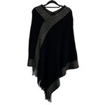 Cejon Y2K Black Poncho Cape Gold Metallic Fringe Boho Fall One Size Fits Most Photo 1