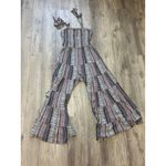Storia ‎ Striped Smocked Jumpsuit Tie Strap Tiered Wide Leg Boho Chic Photo 6