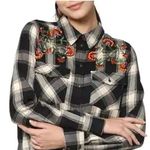 ZARA Plaid Beaded Embellished Flannel Shirt Women's XS Black Western Boho Hippie Photo 0