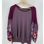 Umgee  Top Women Purple Floral Thermal Long Sleeve Boho Size Medium Raglan Photo 0