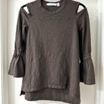 Wilt Brown Cold Shoulder Tunic Blouse with Tie Flared Sleeves, Size XS Photo 0