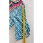 Urban Coco  Womens Dress Sz Large Blue Green Geometric Ruched Sleeves Peasant Photo 9