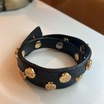 Tory Burch Black And Gold Leather Wrap Bracelet Photo 3
