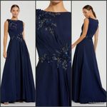 Mac Duggal 20365 Navy Floral Applique Sleeveless A Line Gown Photo 1