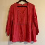 fever Coral Stripe Crochet Keyhole Boho Top in Size XL Pink Photo 8