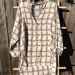 ZARA  Cream Black Brown Chain Link Horsebit Print Satin Tunic Top Coverup Blouse Photo 1