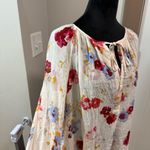 Lucky Brand Floral Flowy Tunic Top Blouse Lightweight Sheer Tie Neck Boho XL Photo 4