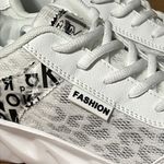 FASHION women’s casual walking shoes black white mesh layer over animal print Size 8 Photo 3