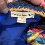 Double Zero  Blue Open-Front Cardigan Rainbow Crochet Trim Sweater Medium Photo 5
