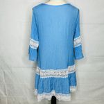 Swimsuit Coverup Dress Women One Size Blue White Crochet Lace Trim Boho Peasant Photo 8