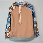 Women’s Casual Funky Print & Textured Pullover Hoodie Sweatshirt Orange NWOT Photo 0