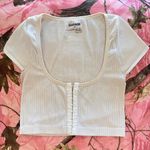 Garage white ribbed scoop neck short sleeve crop top Photo 7