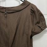 Chocolate Brown Linen Silk Blend Puff Sleeve Mini Dress Photo 13