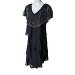 Patra by Joanna Chen Vintage Black Ruffled Gold Beaded Tiered Flapper Dress Size 14 Photo 4