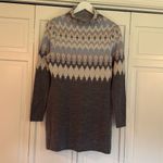 Icelandic Design 100% merino wool fairisle mock neck sweater tunic Gray Photo 3