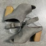 Nature Breeze  (8.5) Gray Perforated Faux Suede Peep Toe Chunky Heel Booties Photo 2