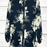 T Tahari Tahari Black Floral Long High Low Shirttail Hem Button-Up Blouse Top Size Medium Photo 0