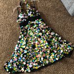 Colors Size 6 Halter Iridescent Shimmer Sequin Disc Party Dress Homecoming NWT Black Photo 0