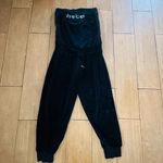 Bebe Y2K baby WomensXS TP Black Velvet Jumpsuit Rhinestone Spellout Strapless Photo 4