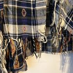 En Crême En Creme Blue Blue Plaid Open Front Crinkle Draped Fringe Cardigan M ♣️ Photo 2