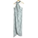 Elle Zeitoune Grace White Teal Polka Dot l Halter High Neck Formal Gown Large Blue Photo 4