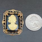 Vintage Old Celluloid Cameo Ornate Victorian Brooch Photo 6