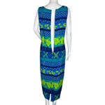 Kathie Lee Dress Women 10 Blue Green Floral‎ Midi Dress Tropical Vacation Cruise Photo 4